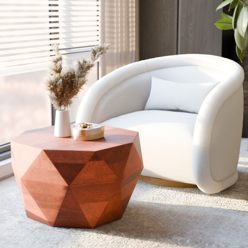 Chaise d'appoint pivotante - 34 po de largeur, revêtement bouclé blanc givré, pivotant à 360 ° avec base en bois massif, chaise de salon moderne