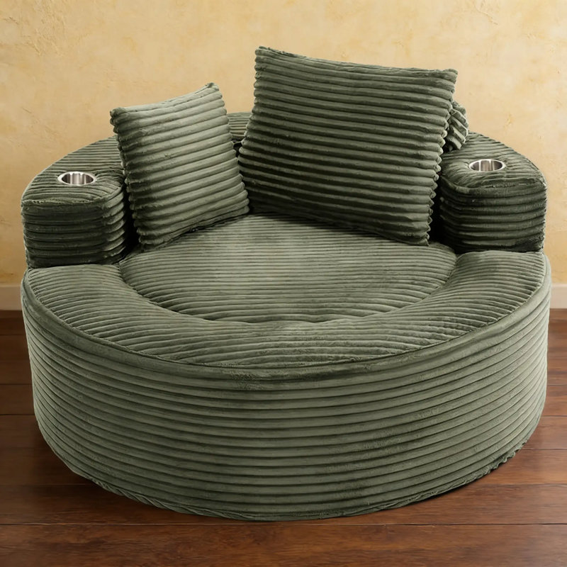 Méridienne surdimensionnée avec mousse à compression - canapé-lit rond et 2 coussins, Vert