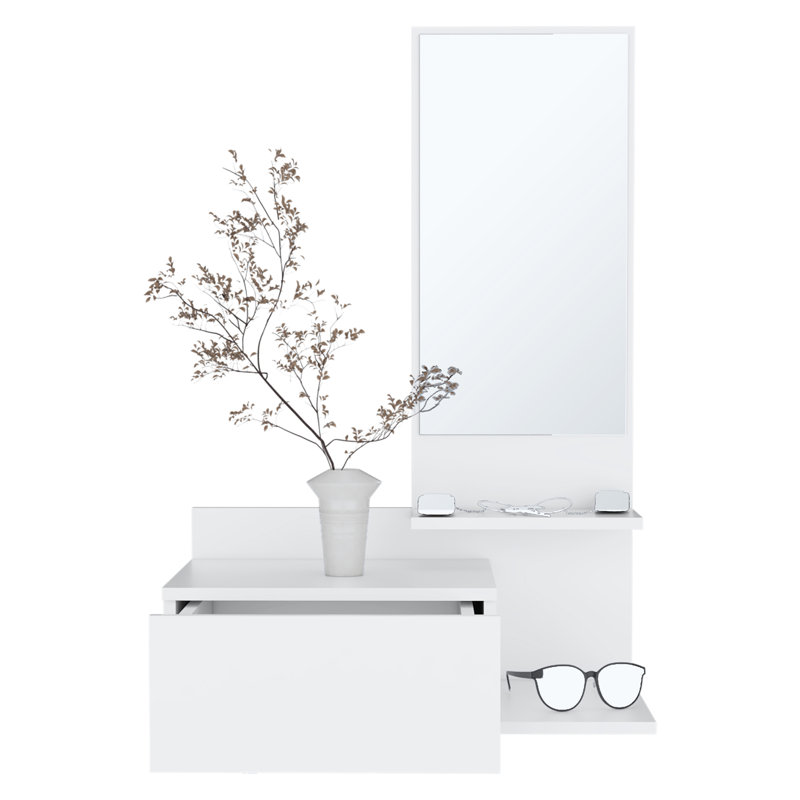 Inspired White Console Table With 3 Shelf And Full Drawer - , Compact Design Floating Extension In Inspired, & Practical