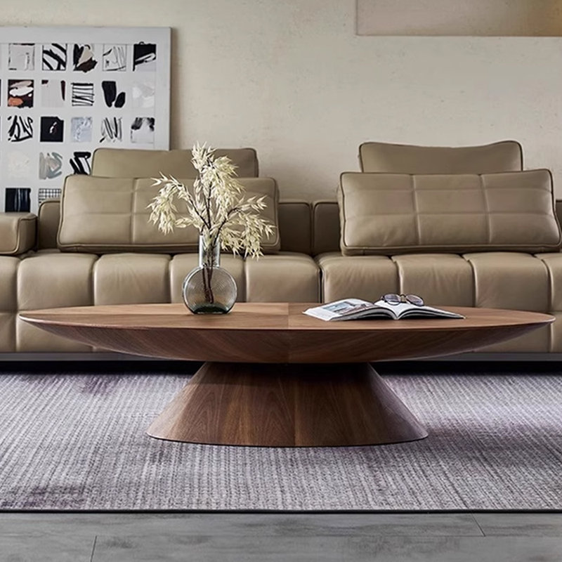 Table basse ovale luxueuse de couleur noyer clair, H 14,17 po x L 51,18 po x l 27,55 po