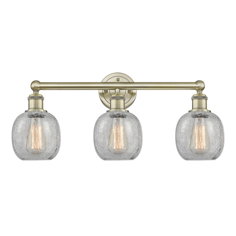 Éclairage pour meuble-lavabo de salle de bain 24 po 3 lumières Carlucci, Transparent craquelé, Laiton antique