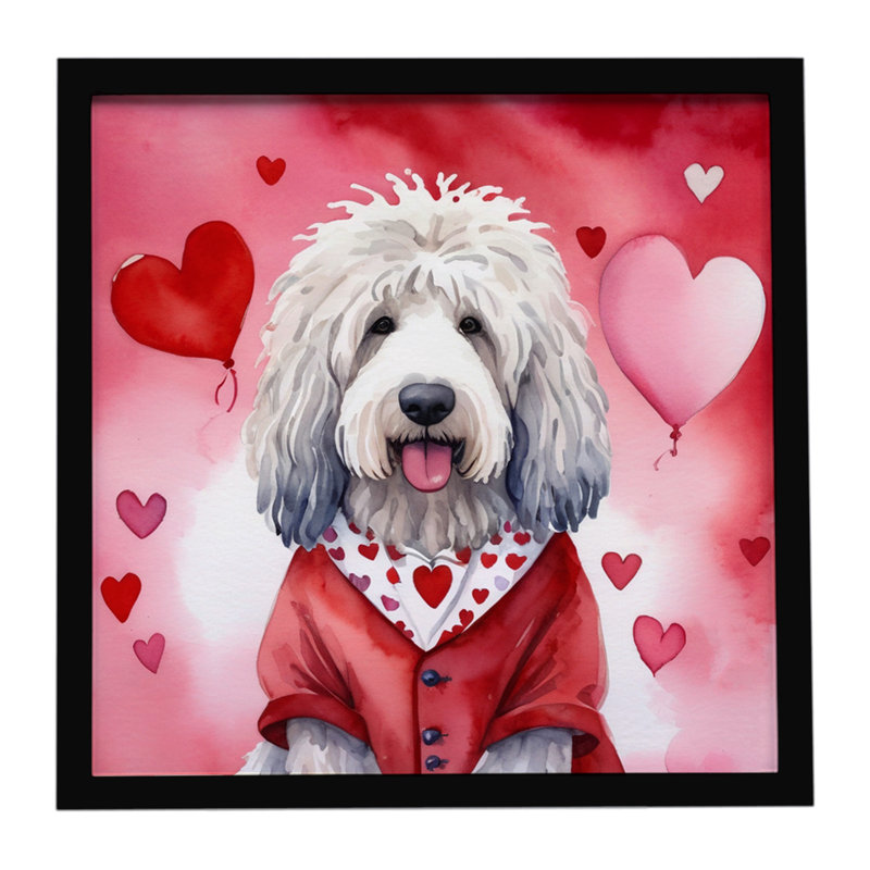 «Komondor My Valentine», reproduction d'art encadrée