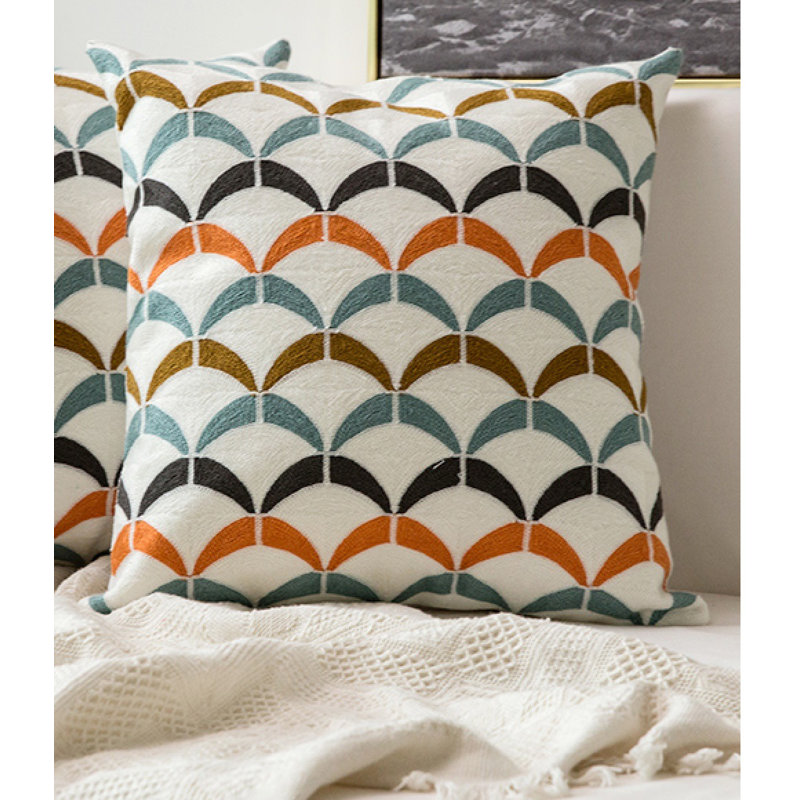 Embroidered Cotton Blend Throw Pillow
