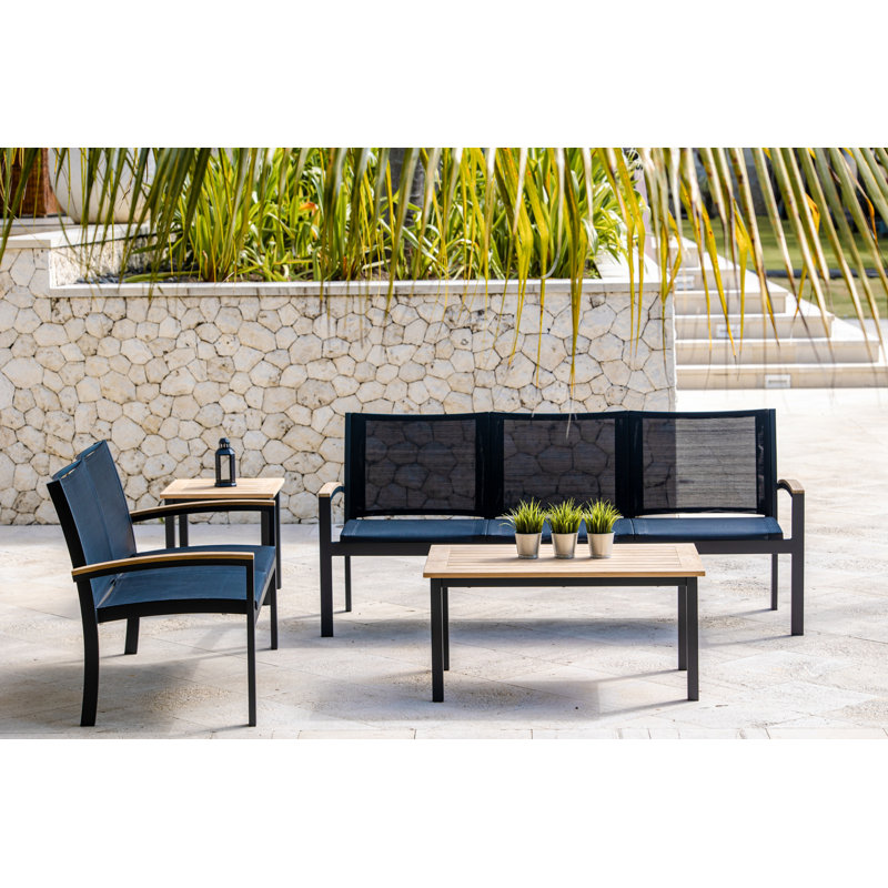 Soho 20" Teak Aluminum Outdoor Tall Square Side Table, Black
