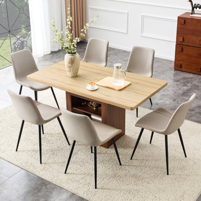 Ensemble de table de salle à manger extensible avec rangement, conception en métal et bois, style maison moderne