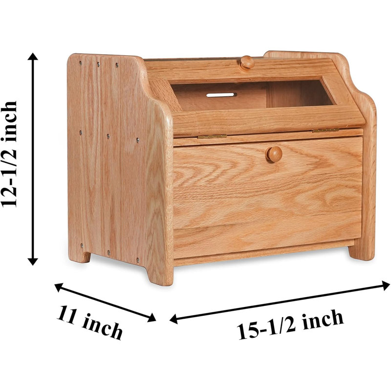 Bread Box, Solid Wood Oak Bread Box for Kitchen Countertop, Double Layer Bread Container for Bread Storage, Large Capacity Breadbox with Clear Window, Pre-assembled