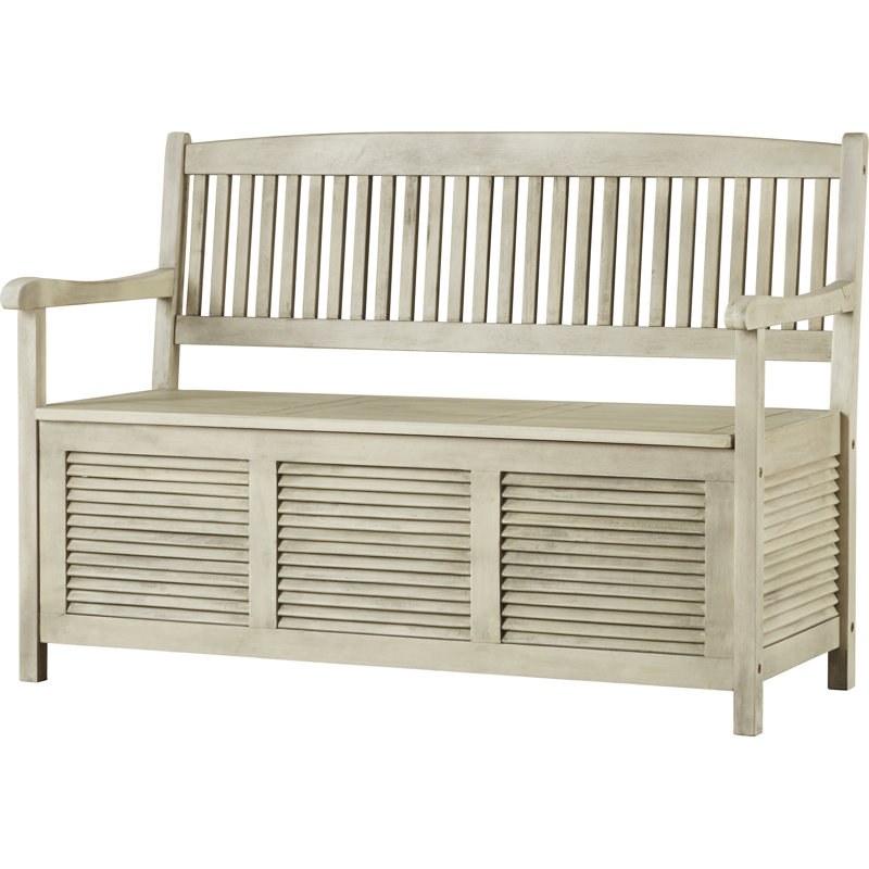 Solid Wood Acacia Outdoor Bench, Distressed White