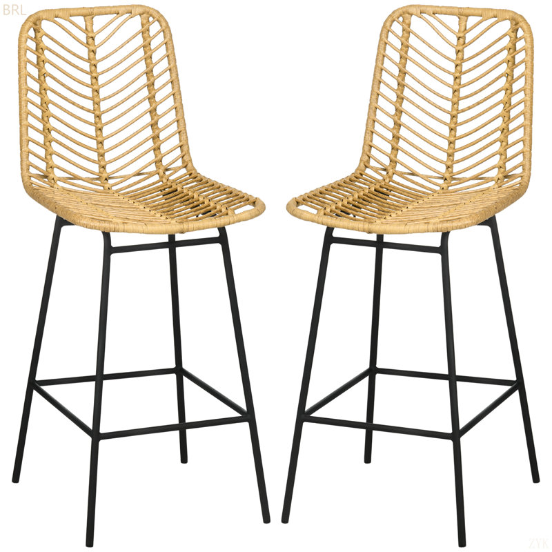 Ensemble de 2 tabourets de bar en rotin de 26 po de hauteur avec comptoir et siège en osier respirant Boho, 2