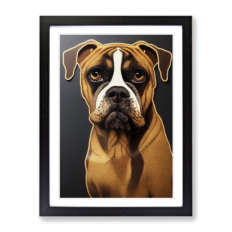 Boxer Dog Gold Leaf Vol.2 - Single Picture Frame Print, 64cm H x 46cm W, Black Framed