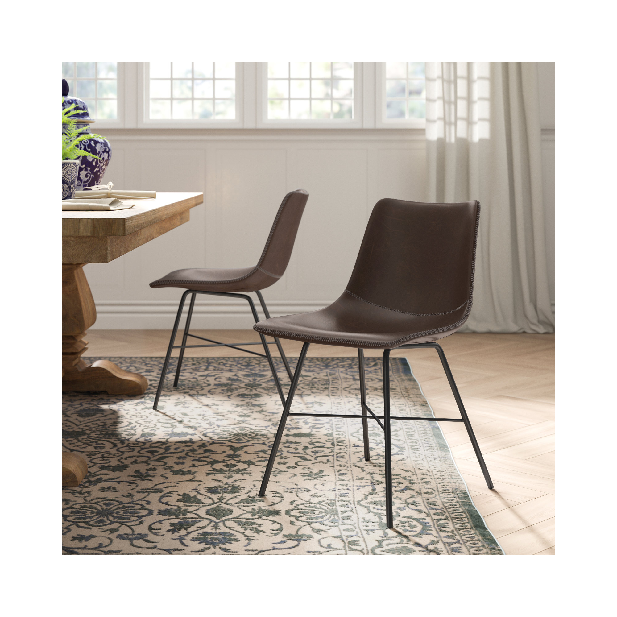 Bela Leather Dining Chair, Brown Faux Leather