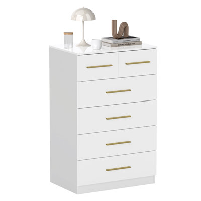 6-Drawer High-Gloss Dresser with Gold Metal Handles Bedroom Chest with Drawers Modern Storage Chest for Bedroom, Living Room, and Hallway