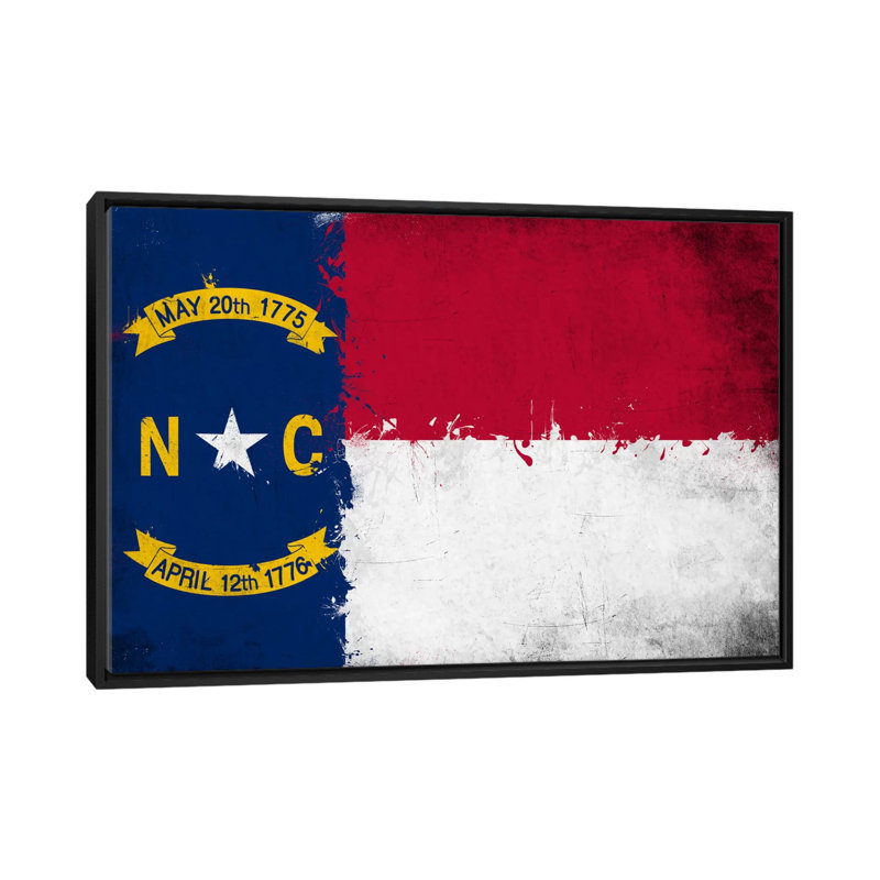 Drapeau de la Caroline du Nord, impression grunge sur toile, H 40 po x l 60 po x P 1,5 po, Toile avec cadre noir