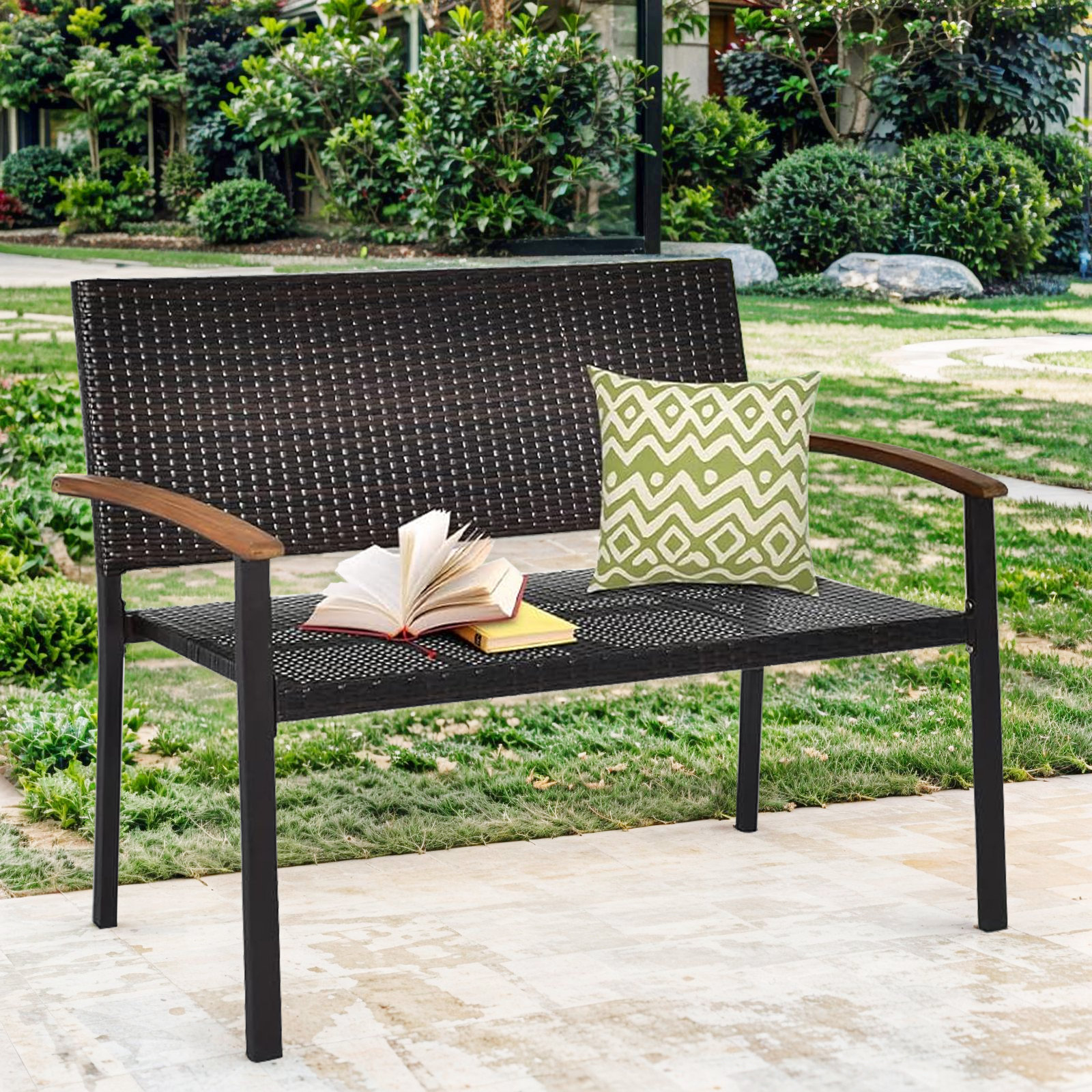 Auxiwa Rattan Patio Garden Bench, Outdoor Wicker Rattan Bench & Reviews ...