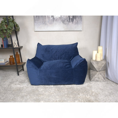 Velveteen Bean Bag Chair With Armrests, Navy Blue