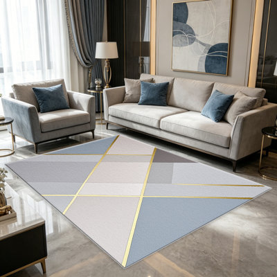 Tapis à motif géométrique 1PC Gold Line, élégant tapis décoratif polyvalent, facile à nettoyer et à entretenir, meuble idéal pour la chambre à coucher, le salon, le couloir, le vestibule, le dortoir et le bureau afin de rafraîchir l'ambiance intérieure de votre maison