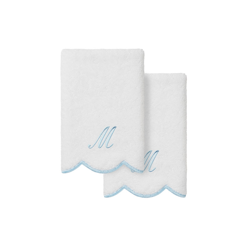  Ensemble de serviettes 100% coton turque ADORNIA, M, Blanc / Bleu, Ensemble de 2 serviettes à doigts