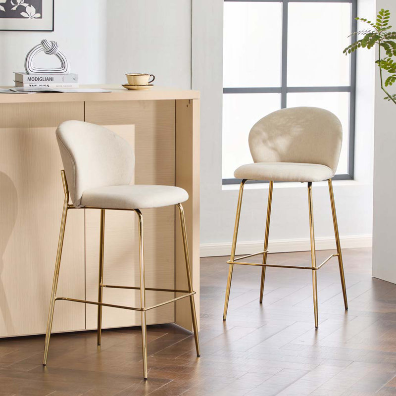 Ensemble de tabourets de bar rembourrés en tissu avec dossier en tissu, Beige