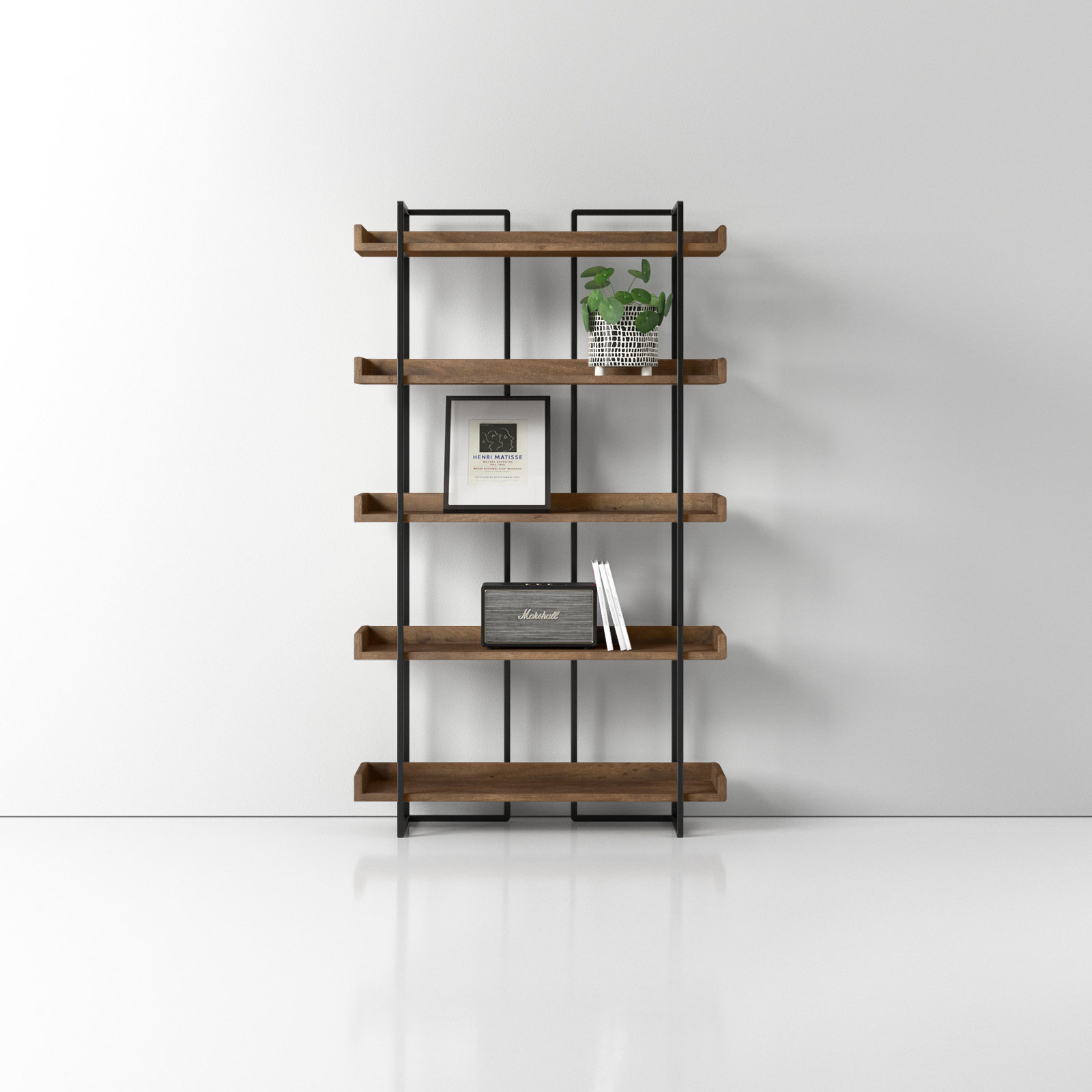Berrien 68" Acacia Bookcase, (5 Shelves) 75" H x 44" W x 13.5" D