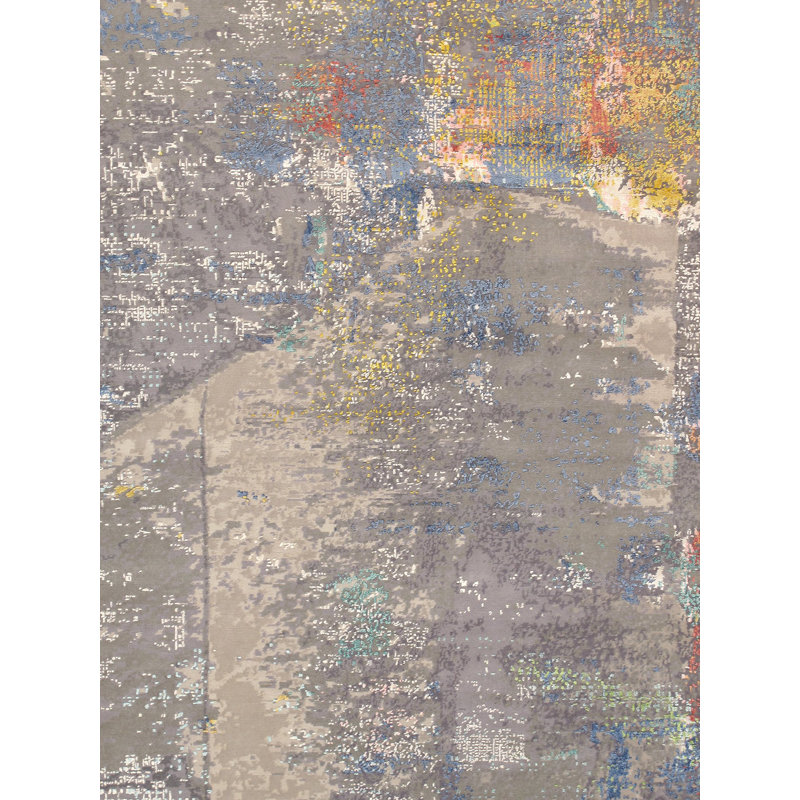 Hand Knotted Abstract Area Rug in Beige, Rectangle 9' x 12'