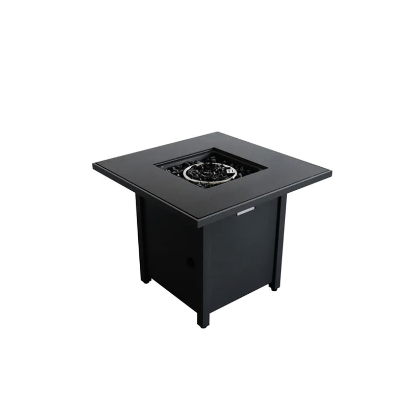 Foyer carré 30 po, protecteur en verre fumé - Table en acier inoxydable pour la rouille et la chaleur au propane / gaz naturel