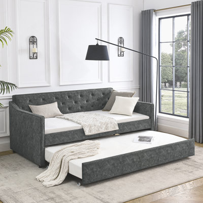 Daybed With Trundle, Upholstered Tufted Sofa Bed