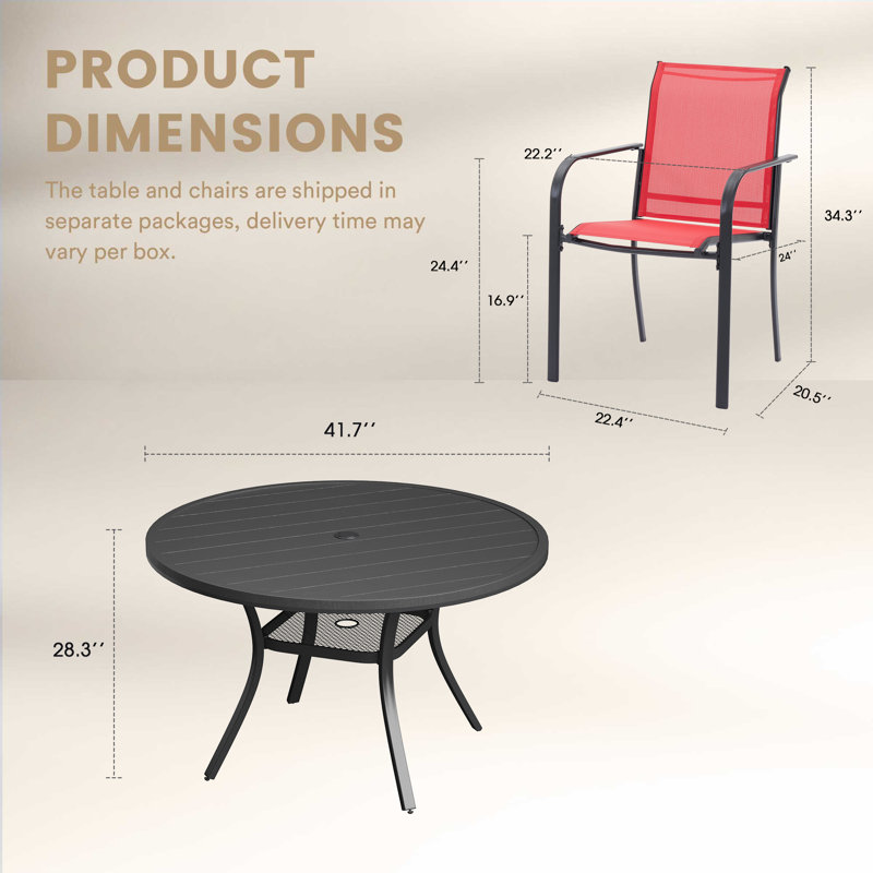 4-Person Outdoor Patio Dining Set, Black/Red