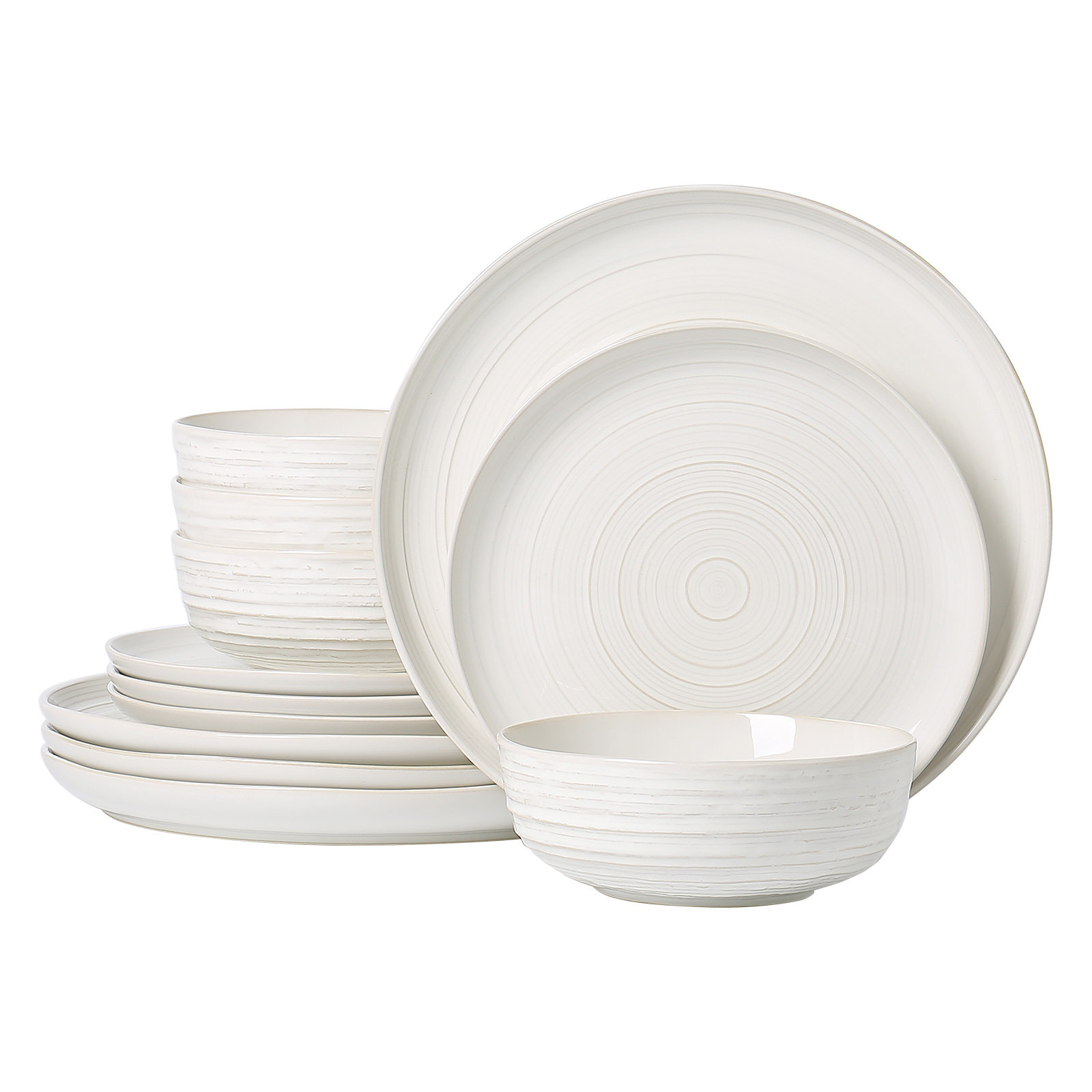  12 Piece Stoneware Dinnerware Sets, Service for 4, White