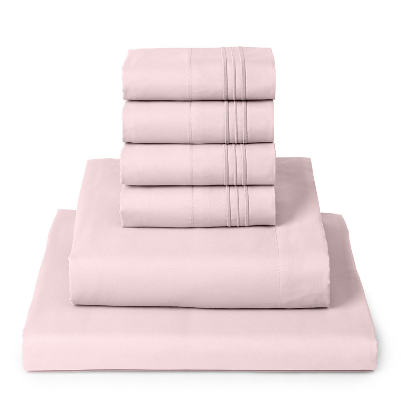 Ensemble de draps 6 pièces Mellanni 1800, Rosé, Ensemble de draps très grand californien avec 2 t