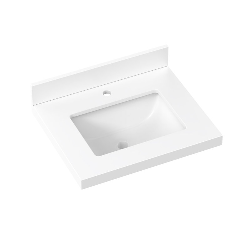 Dessus de meuble-lavabo rectangulaire 24 po moderne en pierre de quartz blanc avec lavabo