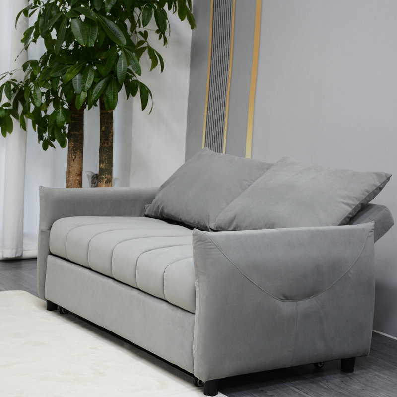Lit escamotable avec 2 poches latérales et coussins, revêtement en velours, dossier réglable, gris pour le salon, tissu de terrasse