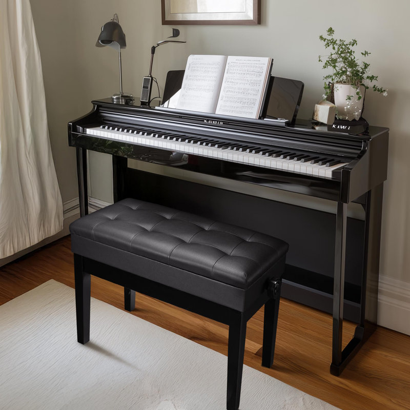 Banc de rangement en similicuir Elmedin, Noir, H 22,83 po x l 28,35 po x P 13,78 po