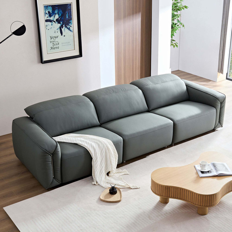 Canapé confortable en cuir 122,83 po avec sièges très profonds, Bleu-gris