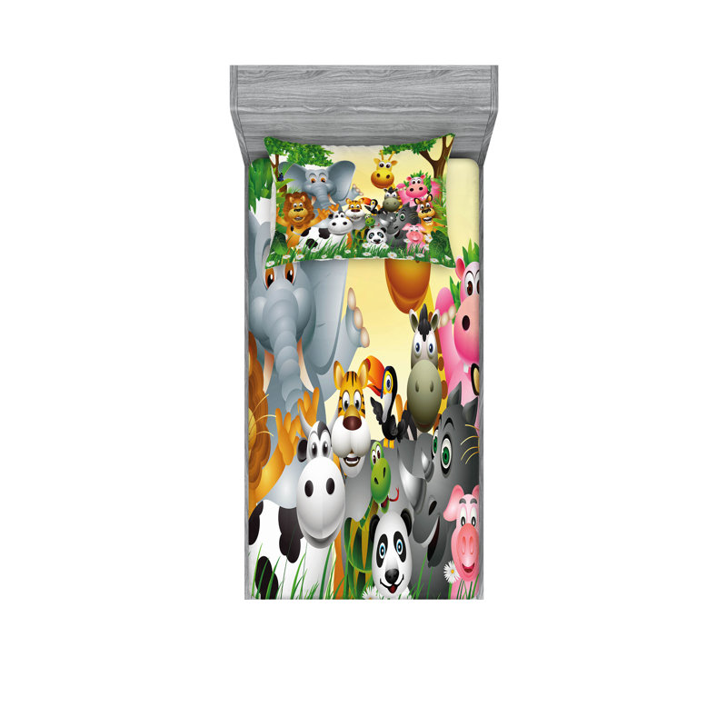 Multicolore drap-housse et coussin décoratif Ambesonne, Ensemble de draps pour lit simple + 3 pièces supp