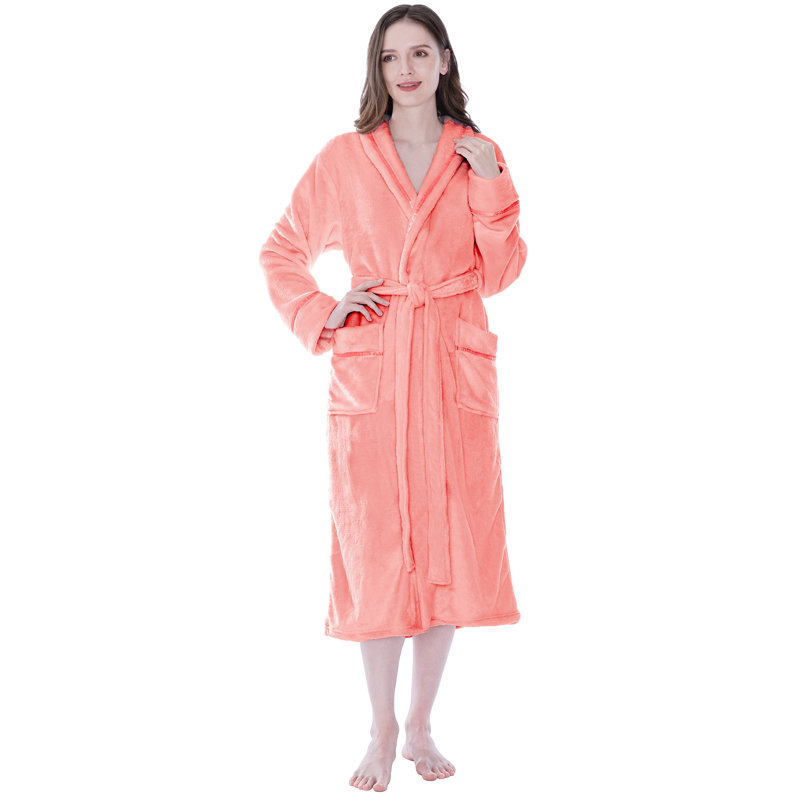 Peignoir mi-mollet en molleton avec poches, TG, Corail