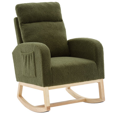 Modern Teddy Accent Rocking Chair Rocking Chair With Solid Wood Legs, Upholstered Nursery Glider Rocker, Comfy Armchair With Side Pocket, Living Room -  Latitude RunÂ®, 28BBDB4BDE654CA4B12F6317E863D921