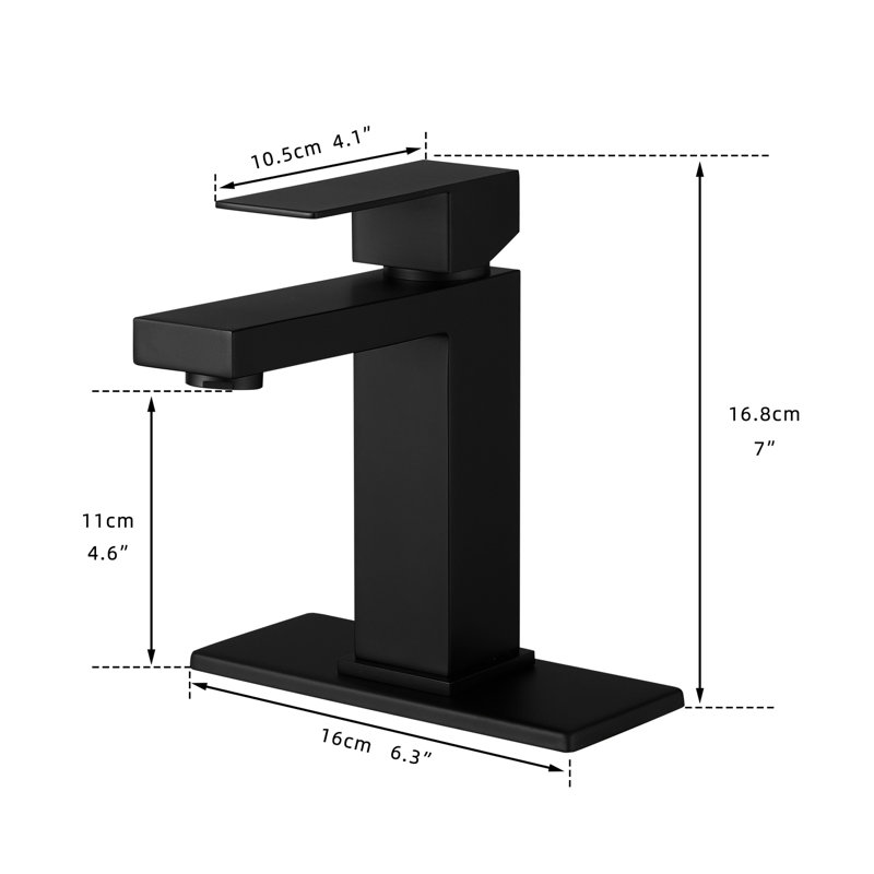 Contemporary Bathroom Basin Faucet, Matte Black Waterfall, Deck Plate, Pop Up Drain, Supply Lines, One Handle , Geometric Design, Side , Cartridge Valve, Tap Waterfall Sink Finish, Mounted, Hole,
