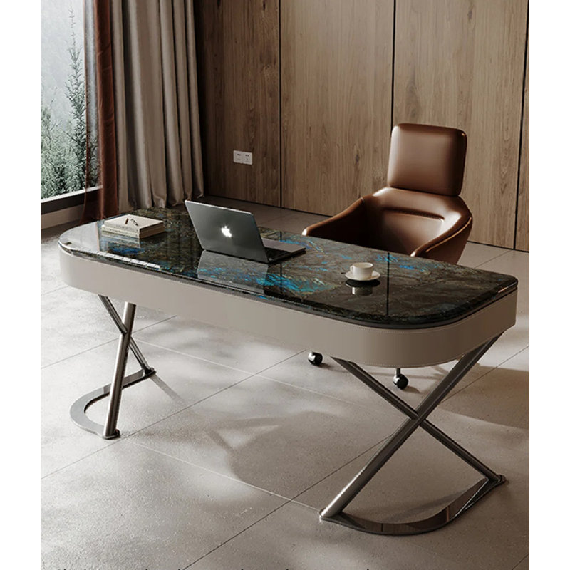 Bureau naturel en pierre naturelle ultra-cristalline avec une touche luxueuse, H 29,53 po x l 55,12 po x P 27,56 po