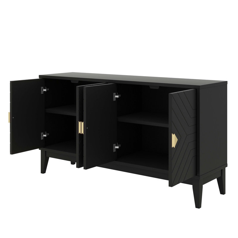 Armoire de rangement élégante à 4 portes pour les espaces de vie et de salle à manger Deux armoires spacieuses avec poignées et tablette réglable