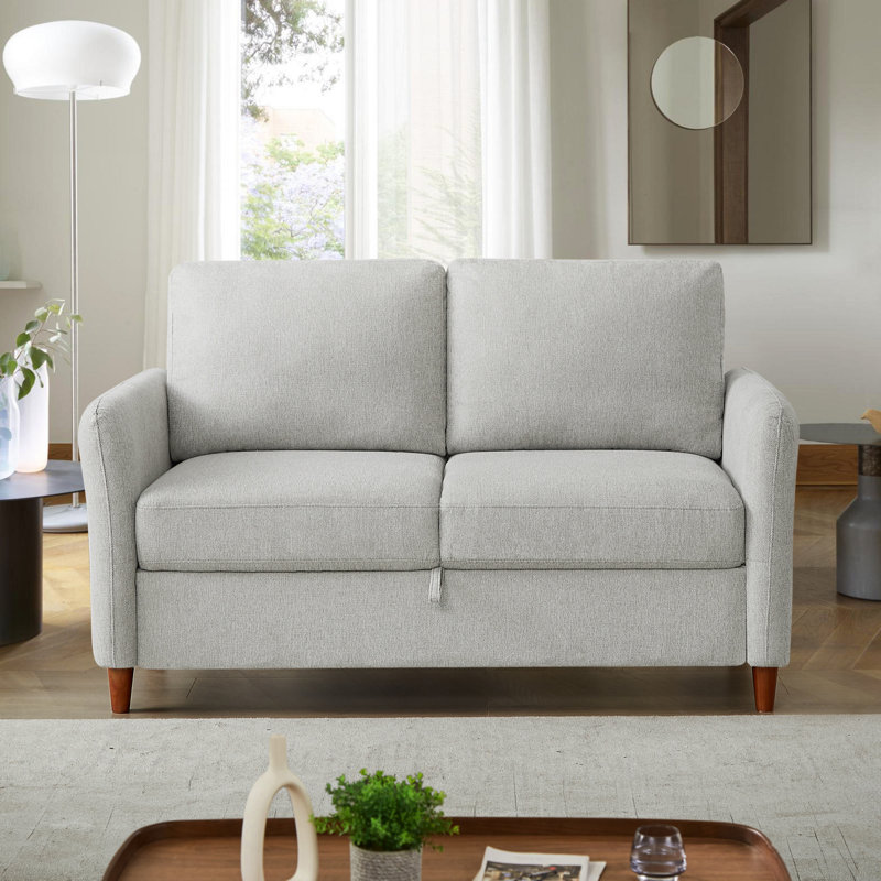 56.5'' Linen Loveseat Sofa with Storage Space Square  Arm, Grey