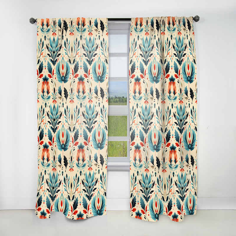Teal And Beige Ikat Mosaic Fusion - Ikat Curtain - Velvet Room Darkening - 1 Panel, 52" W x 84" L