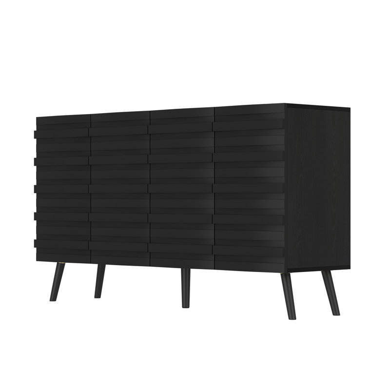 55.1”W Sideboard With 4 Door, Black