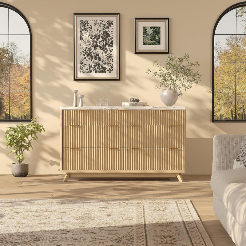 Commode 54 po à 7 tiroirs cannelés 54 po, Tanné