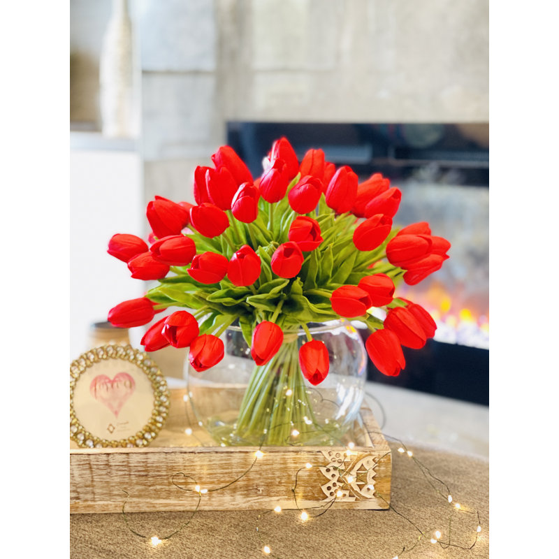 Arrangement floral moderne 60 tulipes, Rouge