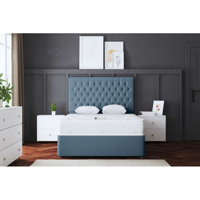 Seraphine Chesterfield Divan Bed with Headboard, Blue, Small Double (4')