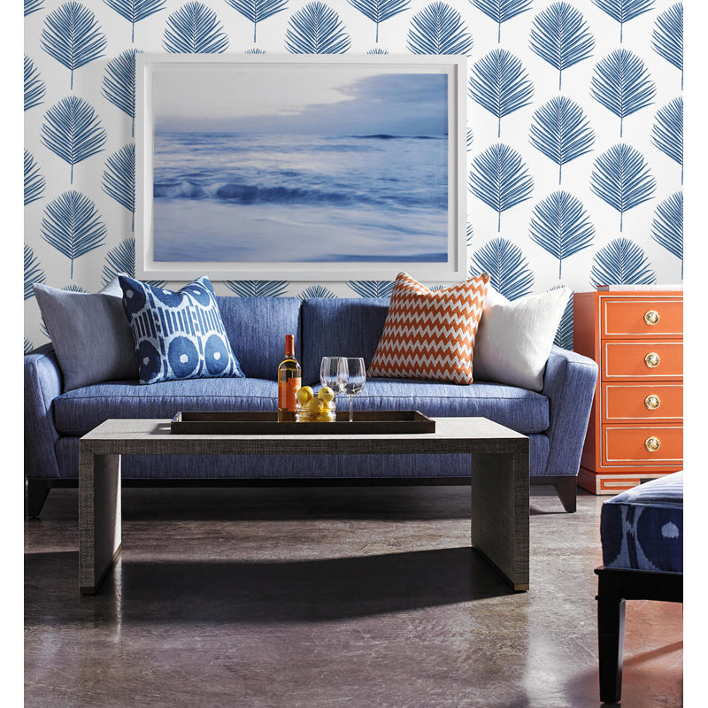 Rouleau de papier peint adhésif l 9 pi x 27 po Luxe Haven Maui Palm, Bleu côtier