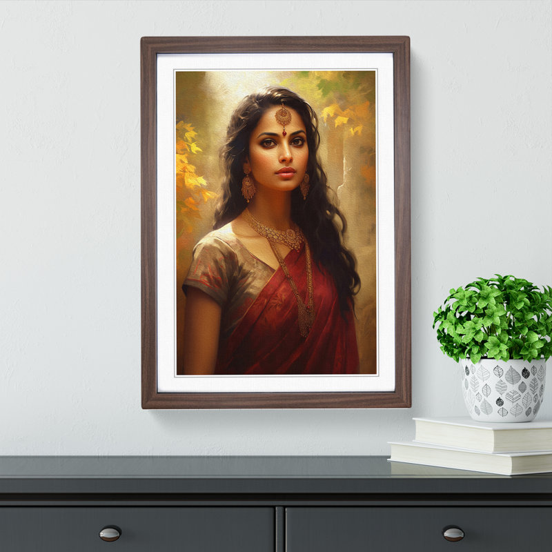 Indian Woman Classicism - Single Picture Frame Print on Wood, 46cm H x 34cm W x 2cm D, Walnut 