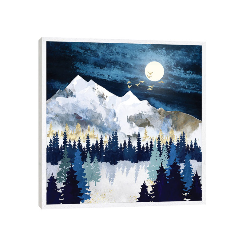 Moonlit Snow - Print on Canvas, 45.72 cm H x 45.72 cm W, White Framed