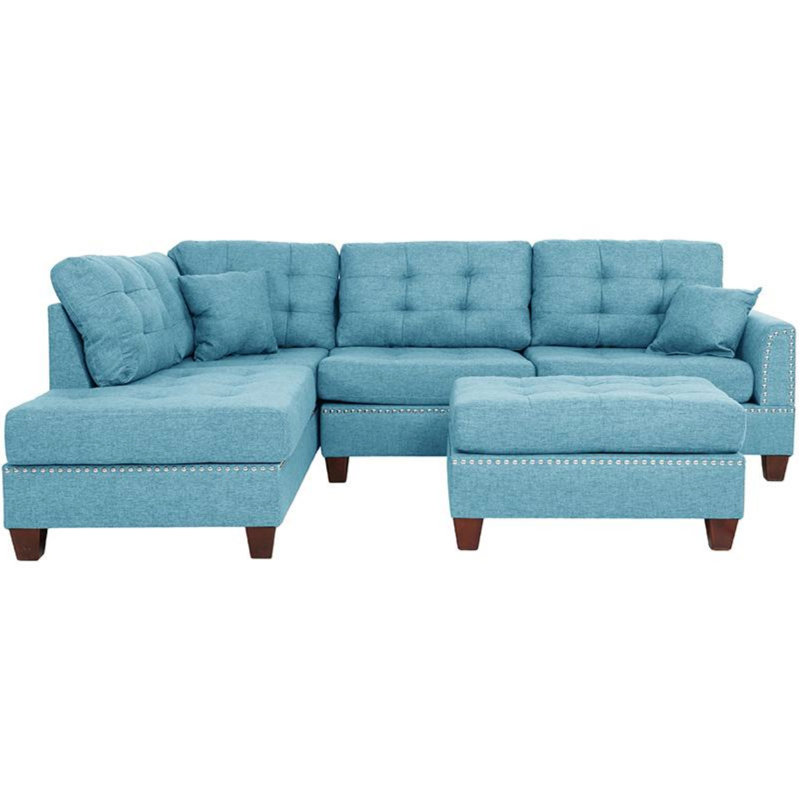Canapé modulaire réversible 3 pièces Modern, Lin bleu en polyfibre