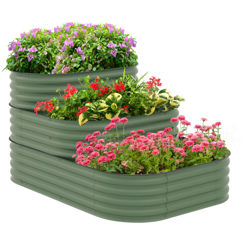 3-Tier Galvanized Steel Raised Garden Bed Kit, Green