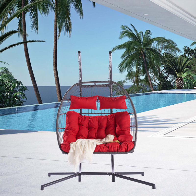 Chaise suspendue en rotin pour 2 personnes, Rouge